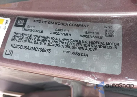 2021 Chevrolet Spark Fwd Ls Automatic z USA, uszkodzony, nr VIN KL8CB6SA3MC706876